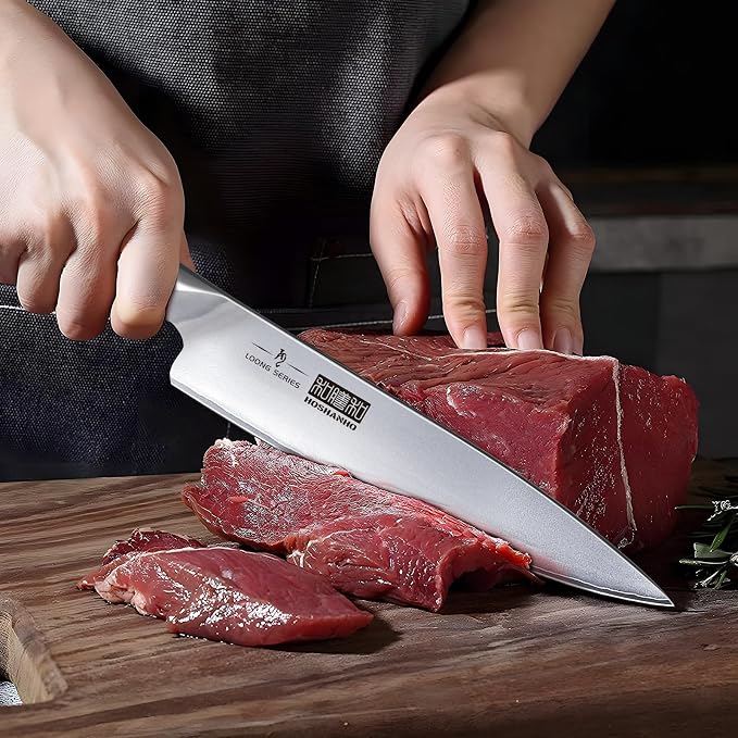 HOSHANHO 8PCS Kitchen Knife Set, Ultra Sharp Japanese Knife Sets with Block | Japanese High Carbon Super Steel Knife Block Set, Professional Chef Knife Set with Scissors, Ergonomic Handle, Ideal Gifts