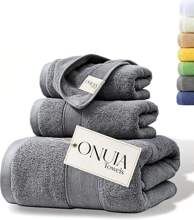 3 Packs Luxury Bath Towels Set, Ultra Soft Skin Bath Towel, Premium Hotel Bathroom Towels, Absorbent Quick Drying & Low Lint for Bathroom Spa Gym & Home Use，Gray Set of 3