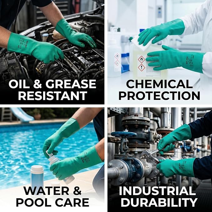 18mil Nitrile Chemical Gloves, EN374 Type A, 12 Pairs, XL | Heavy duty puncture resistant work gloves for automotive, painting & industrial use.