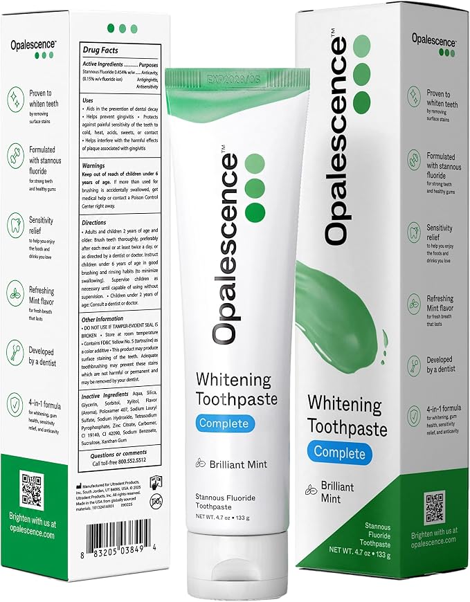 Opalescence Toothpaste Complete 4 in 1 Stannous Fluoride (6 Pack) 6365-6 | Whitening, Gum Health, Helps Prevent Gingivitis, Reduces Sensitivity, Anticavity, Dentist-Developed, Mint, 4.7oz by Ultradent
