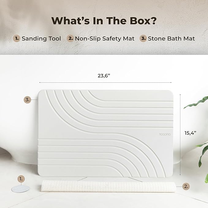 TOSORO - Stone Bath Mat Diatomaceous Earth Shower Mat Non-Slip Super Absorbent Diatomite Stone Bath Mats for Bathroom Floor Quick Drying Natural Easy to Clean (23.5 x 15) - Sandstone, 2pcs