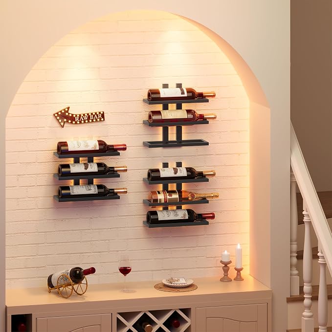 Hoctieon 3 Tier Wall Mount Wine Rack, Wall Racks for Wine Bottles Display and Storage, Hanging Bottle Organizer for Living Room, Dining Room, Wine Cellar, Bar, Black