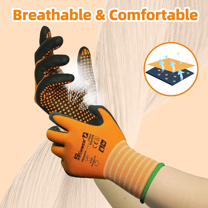 Schwer 120 Pairs Safety Work Gloves, MicroDot Abrasion & Grip, LT5619, S | Certified to Level 6 Abrasion, Strong Grip, Microfoam Nitrile Coated, Touchscreen, 3D-Comfort, A1 Cut Resistant, Gardening