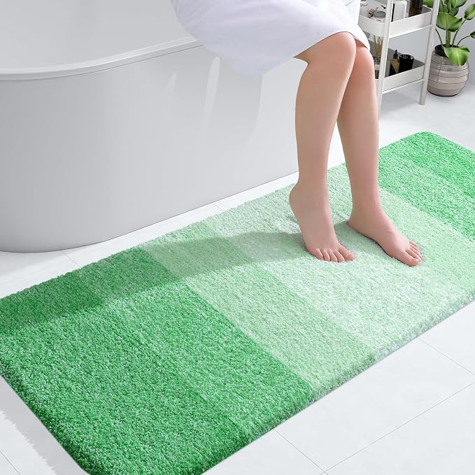 OLANLY Large Bathroom Rugs Mat 54x24, Extra Soft Absorbent Microfiber Bath Rugs, Rubber Backing, Quick Dry, Machine Washable Bath Mats for Bathroom Floor, Tub and Shower, Home Decor Accessories, Green