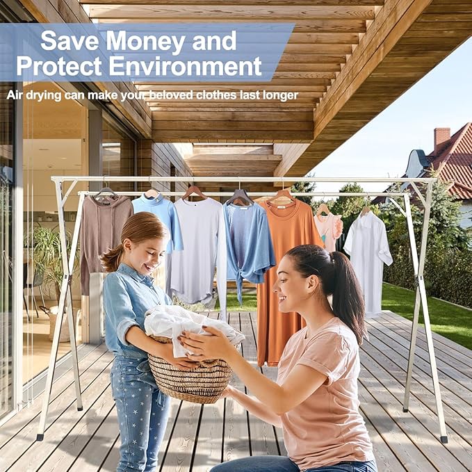2026 Premium Stainless Steel Clothes Drying Racks, Foldable and Adjustable Laundry Drying Rack Clothing for Indoor Outdoor （79" D x 28.4" W x 50.4" H）