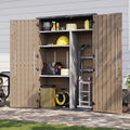 Aoxun 64 Cu.Ft Waterproof Resin Outdoor Shed with Floor & Shelving, Brown | Vertical waterproof storage cabinet with metal shelving kit, stores garden tools & pool equipment outdoors