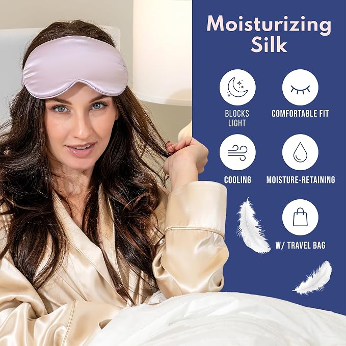 Blissy Silk Sleep Mask Profile - 100% Pure Mulberry Silk 22 Momme 6A Fibers Silk Eye Sleeping Mask for Women & Men for Total Blackout - Blindfold Silk Sleep Mask Side Sleeper Eye Cover (Lavender)