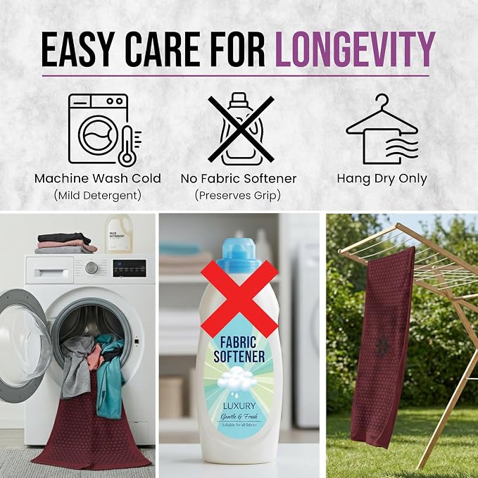 Clever Yoga Hot Yoga Mat Towel – Non-Slip Grip for Hot Yoga, Sweat Absorbent, Honeycomb Silicone Grip, Stays Flat – Ideal for Pilates, Travel, Washable & Lightweight - Burgundy