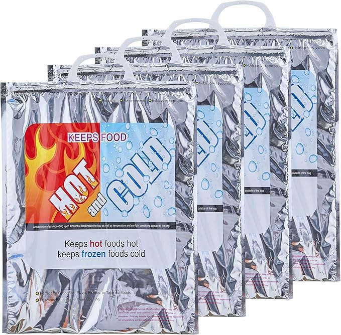 Superio Reusable Insulated Bags for Food Delivery, Grocery Shopping, Lunch, Picnics & More - Hot & Cold Food Storage - 4 Pack (13.5"x17.5")
