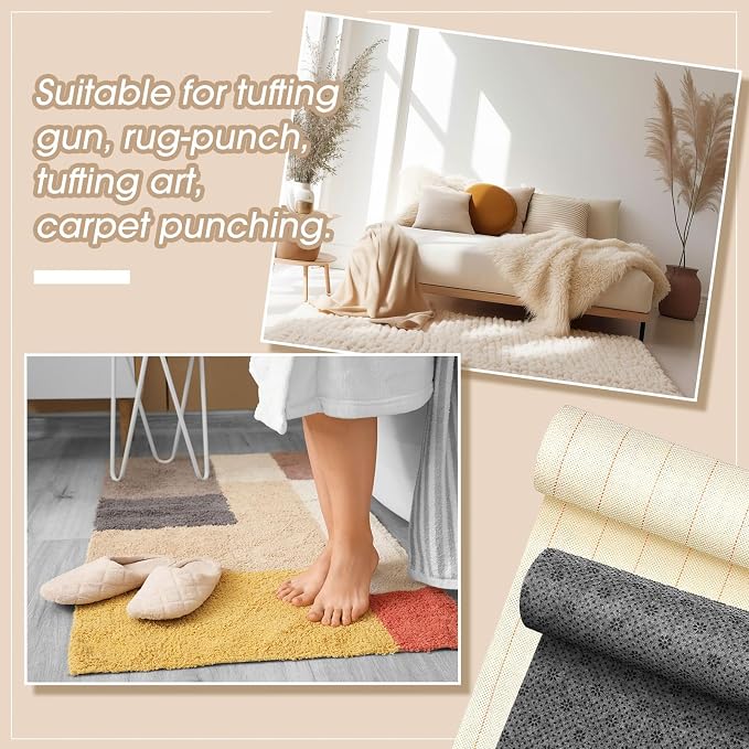 Tudomro 4 Pcs 80'' X 80" Monks Cloth for Rug Non Slip Backing | Tufting Backing Cloth with Anti-slip Dots, Includes Cleaning Brush and Scraper for DIY Rug Making, Durable Weave Fabric