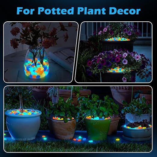 NAMTSO Multi Glow in the Dark Rocks Outdoor Garden Decor, 200 pcs, 0.95 lbs | Large 0.6"-1.1"/pc, Resin Glowing Pebbles, Luminous Stones for Landscaping, Patio, Backyard, Lawn, Aquarium & Fish Tank Decor