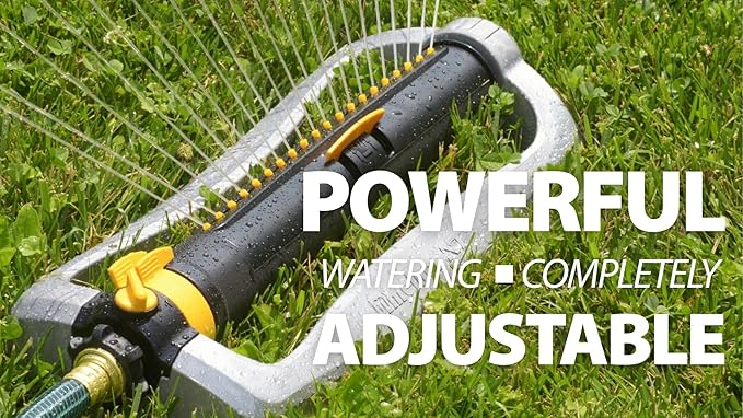 Melnor 65154AMZ XT Turbo Oscillating Sprinkler, Metal Base, 4,500 sq. ft., Quick Connect Bundle, 3-Way Adjustable, Black, Yellow