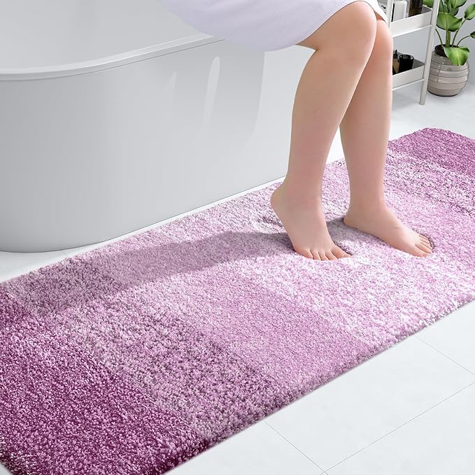 OLANLY Bathroom Runner Rugs Mat 70x24, Extra Soft Absorbent Microfiber Bath Rugs, Rubber Backing, Quick Dry, Long Bath Mats for Bathroom, Tub and Shower, Home Decor Accessories, Pinkish-Purple