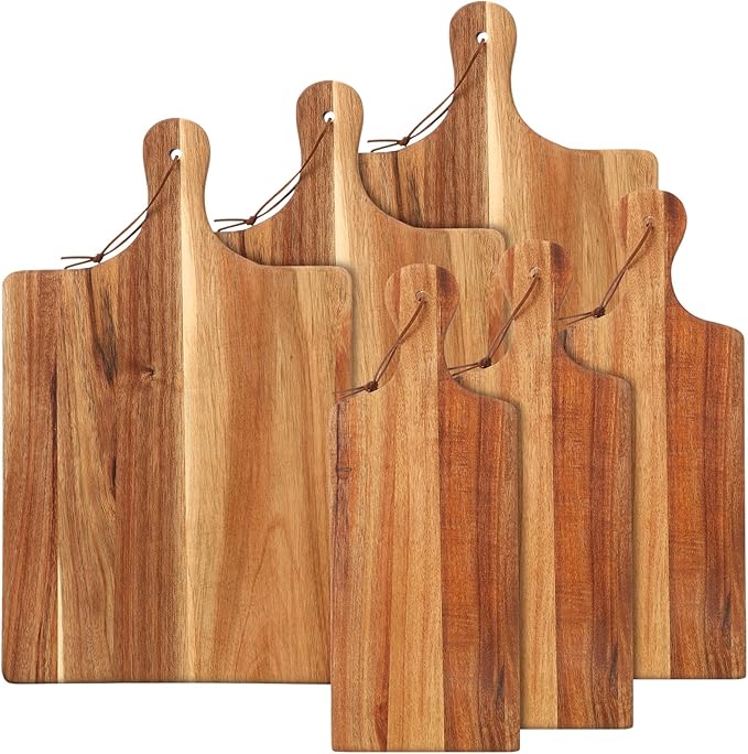6 Pcs Wood Cutting Board Set with Handle, Bulk Chopping Serving Boards 16x10 & 16x5 Inch, Charcuterie Boards for Laser Engraving, Wedding Housewarming Gift, Kitchen Supplies (Acacia)