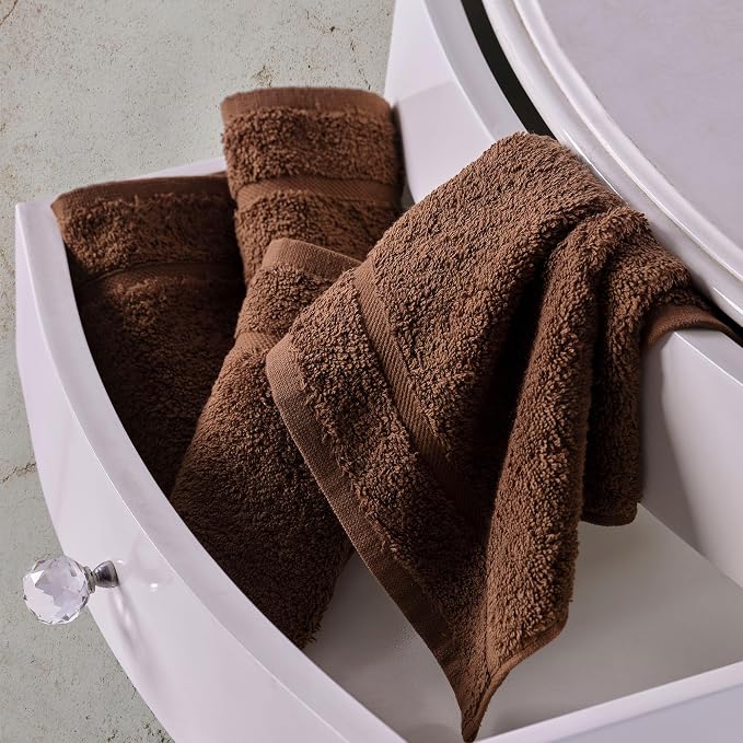 Washcloth Linen Set Premium Original Turkish Cotton, Hotel Quality for Maximum Softness & Absorbency for Face, Hand, Kitchen & Cleaning (Brown, Washcloth Set)
