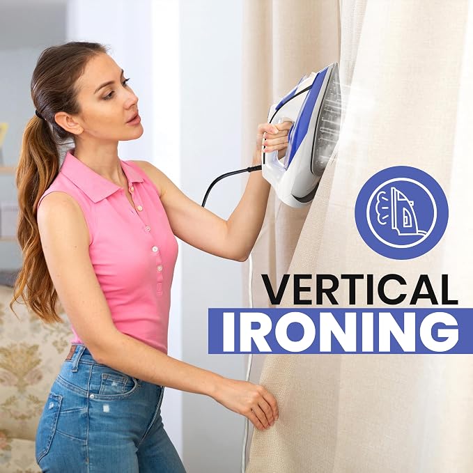 Utopia Home Steam Clothes Iron - 1800W (White Blue) Non-Stick Soleplate | Nonstick Soleplate With Auto-Off Safety Feature - Adjustable Thermostat Control, Variable Steam Control, Self-Clean, 8ft Cord