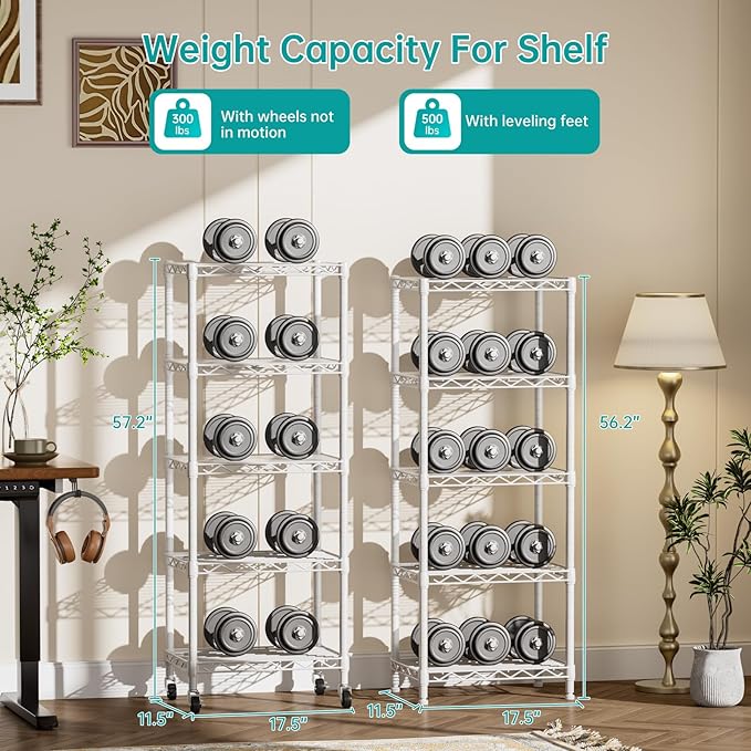 SINGAYE 5 Shelves Storage Shelf Wire Shelving Unit Metal Adjustable Wheels | Small Shelf Storage with Wheels Organizers Closet Unit for Bathroom Laundry Room Kitchen Pantry11.5D x 17.5W x 57H White