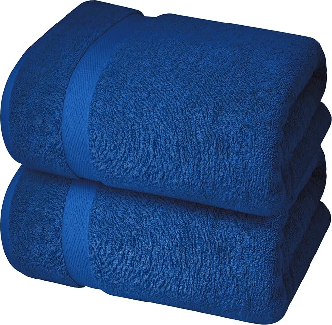 Infinitee Xclusives Jumbo Bath Sheets Towels for Adults – 600 GSM (35X70 Inches)– 100% Ring Spun Cotton, Soft and Absorbent Large Bath Towels for Bathroom (Tranquil Navy)
