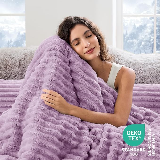 Sasttie Full Comforter Set 3 Pieces - Super Soft Fleece Comforters Full Size, 1 Luxury Warm Fuzzy Marshmallow Comforter with 2 Pillow Cases, Faux Fur Down Alternative Bedding Set, Purple