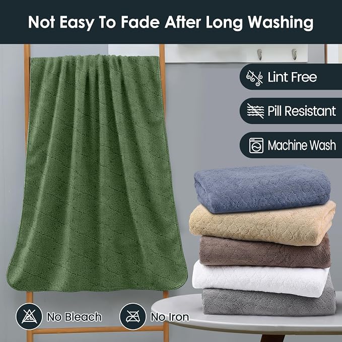 JML Pack of 4 Large Bath Towels, 30"x60", Olive-Green | Hanging Loop, Super Soft, Absorbent, Lint Free, Fade Resistant, Lightweight, Quick Dry, Use for SPA , Sauna, Salon Hair Wrap