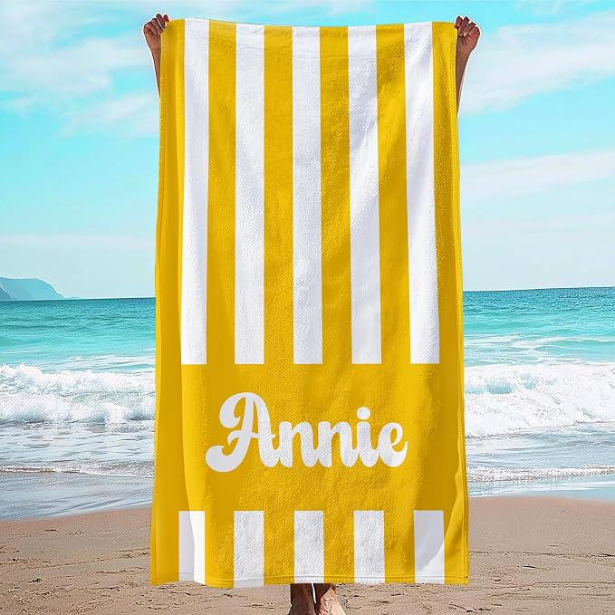 JML Personalized Beach Towel with Name, Custom Cabana Stripe Beach Towel, Customized Microfiber Pool Towel, Quick Dry & Absorbent Swim Towel for Adult,Mother's Day, Birthday, Summer Holiday,Vacation