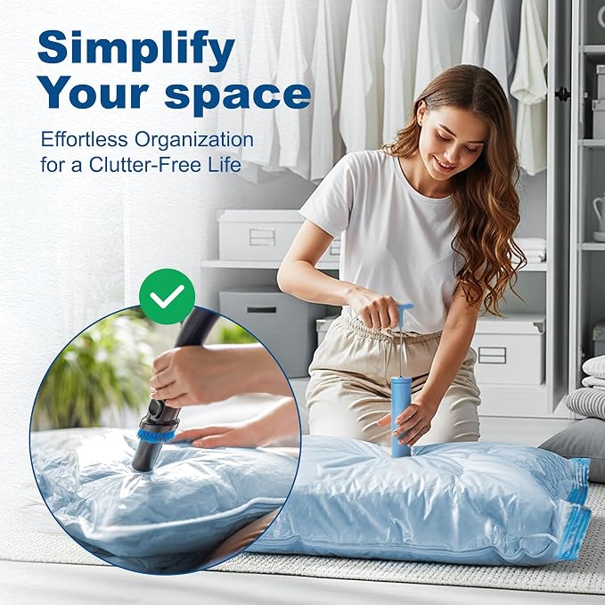 HOUSE DAY 10 Large Vacuum Storage Bags with Pump,Space Saving Vacuum Seal Bags For Clothing Travel, Vacuum Storage Bags For Clothes, Comforters, Blankets, Pillows, Moving, Reusable & Durable,Hand Pump