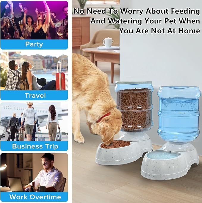 Kenond 3 Gallon Dog Feeder and Water Dispenser, Gravity Food Dispenser | Wide Mouth, Easy to Clean/ Gravity Filled/ Large Capacity/ Multi Pet Home