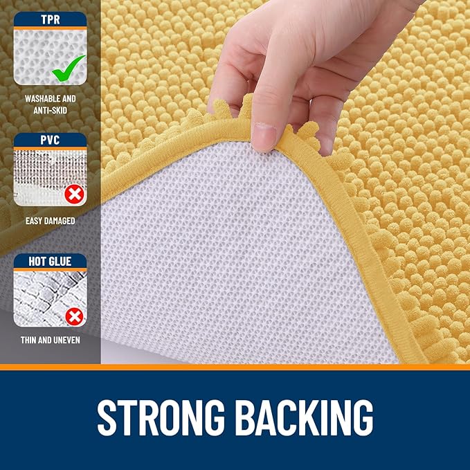 OLANLY Toilet Rugs U-Shaped 24x20, Extra Soft Absorbent Chenille Contour Bathroom Rugs for Toilet, Dry Quickly, Machine Washable, Non-Slip Bath Mat, Yellow