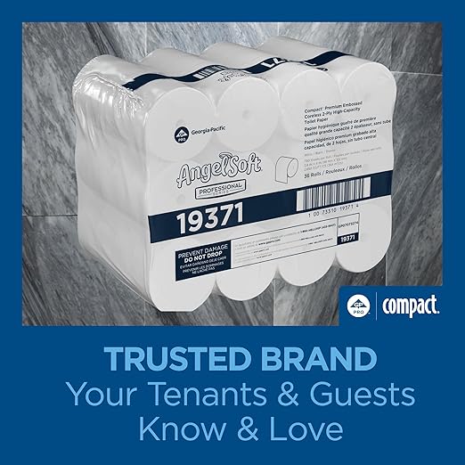 Angel Soft Professional Series Compact Premium Embossed Coreless 2-Ply High-Capacity Toilet Paper by GP PRO, White, 19371, 750 Sheets Per Roll, 36 Rolls Per Case