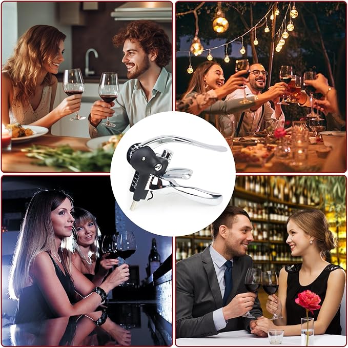 Wine Opener, Rabbit Corkscrew with Luxury Gift Box, Premium 5-Piece Set, Includes Wine Stopper, Foil Cutter, Wine Pourer, Quick and Easy Cork Extraction for Wine Lovers (Futura Silver)