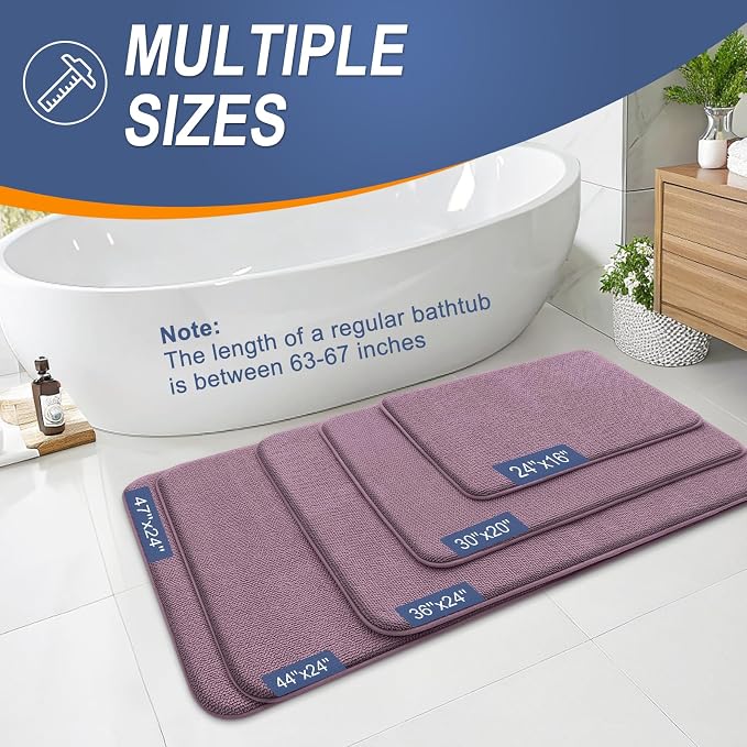 OLANLY Thick Memory Foam Bathroom Rugs 36x24, Absorbent Bath Mat, Deep Plum | Soft Quick Dry Bath Rugs Mats, Non-Slip, Machine Washable Carpet for Bathroom Floor, Tub and Shower, Home Decor Accessories
