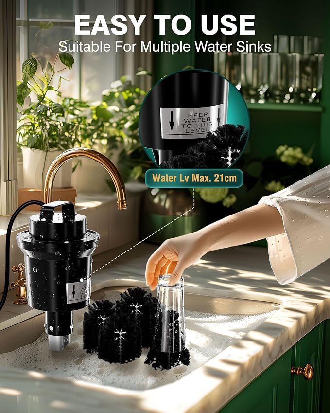 WantJoin Commercial Glass Washer - 5-Brush Electric Wine Glass Cleaner with Adjustable Temperature, Countertop Glassware Cleaning Machine for Bars, Cafés & Restaurants