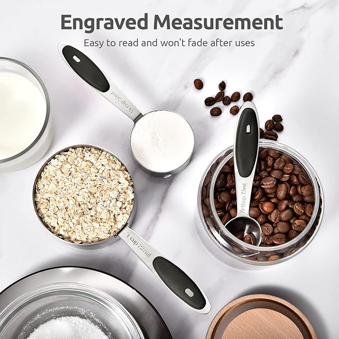 U-Taste 18/8 Stainless Steel Measuring Spoons Set for Dry and Liquid Ingredients(Set of 9), and Upgraded Measuring Cups and Spoons Set of 12 with Reinforced Welded Handle (Black)