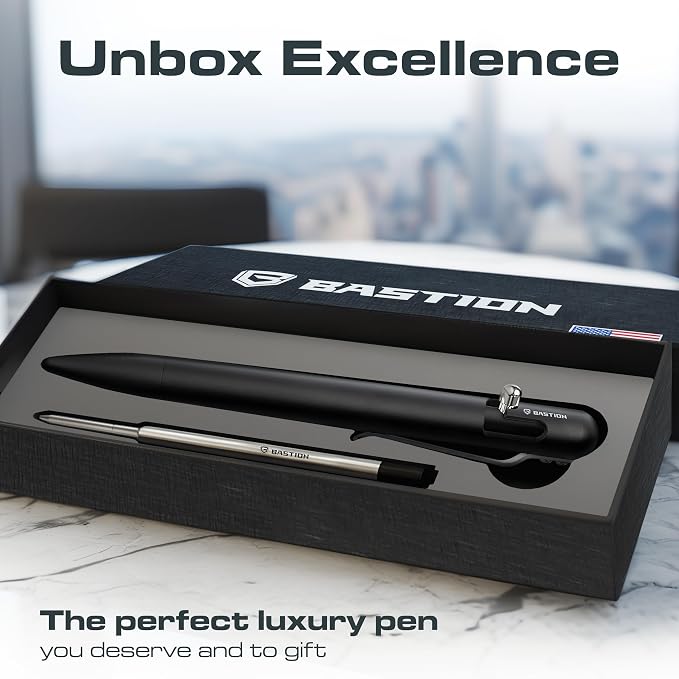 BASTION Bolt Action Pen, Aluminum Jet Black, HyperBolt EDC Pen, Refillable Metal Writing Pen, Premium Graduation Gift, Executive Pocket Pen