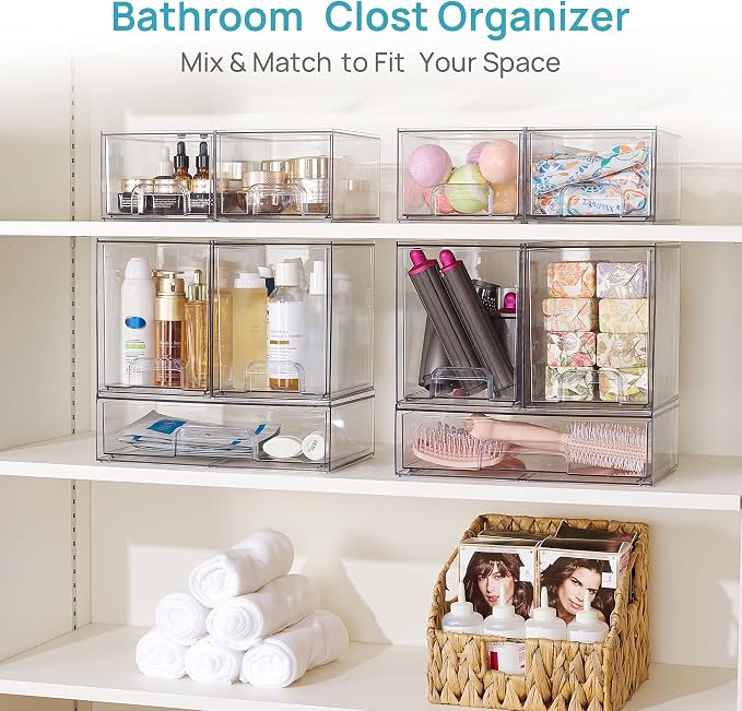Vtopmart 6 Pack Baby Bottle Organizer Set, Stackable Storage Drawers Ideal for Kichen Countertop, Vanity, Bathroom, Cabinet, Pantry Organization