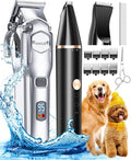 oneisall Dog Grooming Kit for Thick/Matted Hair with Stainless Steel Blade | Powerful Motor, Dog Clippers+Paw Trimmers, IPX7 Waterproof, Low Noise, Cordless & Long Battery Life