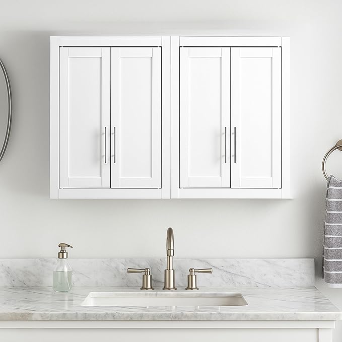 Crosley Furniture Savannah 2-Piece Wall Storage Cabinet, Cabinets for Laundry, Bathroom, Kitchen, White