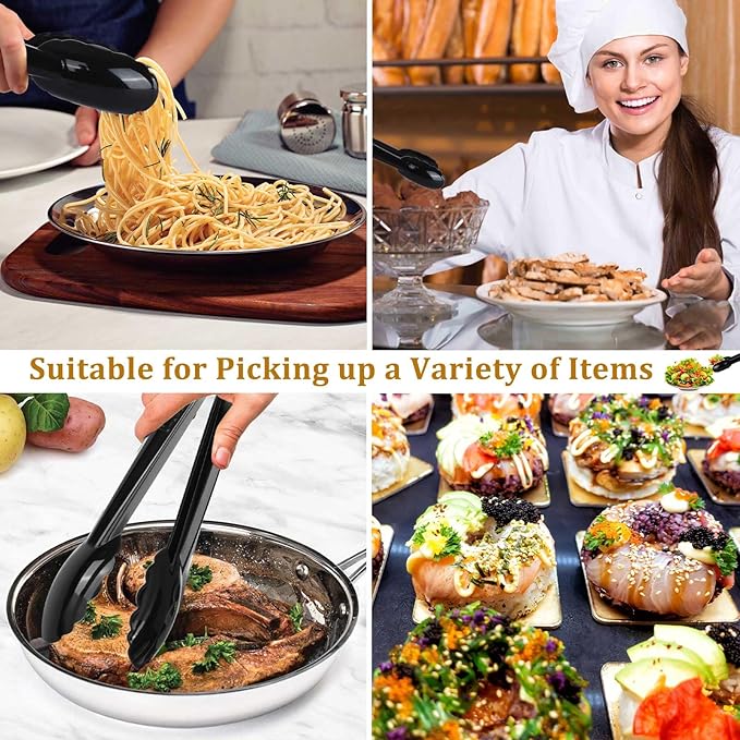 Mwellewm 24 Pc Plastic Tongs for Serving 9 Inch Bulk Reusable or Disposable Tongs Heavy Duty Hard Serving Utensils Set Large Salad Tong for Kitchen Party Food Buffet Appetizer BBQ Event Catering Black