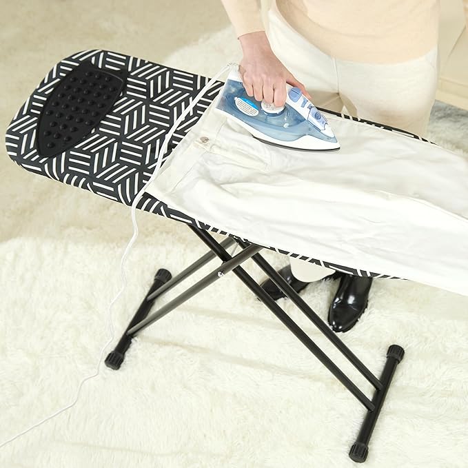 caius Ironing Board 43''x13'', 7 Adjustable Heights, Saves Space | Anti-skid feet for stability · Ultra-thick pure cotton cover · Fast wrinkle-free ironing · 28-35" height range