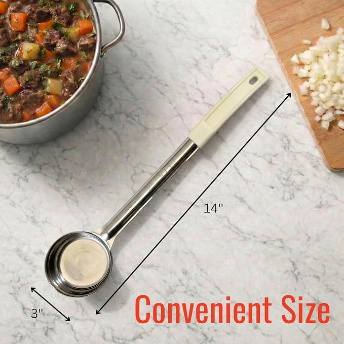 3 oz Solid Stainless Steel Portion Control Ladle Spoon | Commercial-Grade Spoodle for Portioning & Serving - Soups, Sauces & Buffet Service. Color-Coded by Size. Dishwasher Safe.
