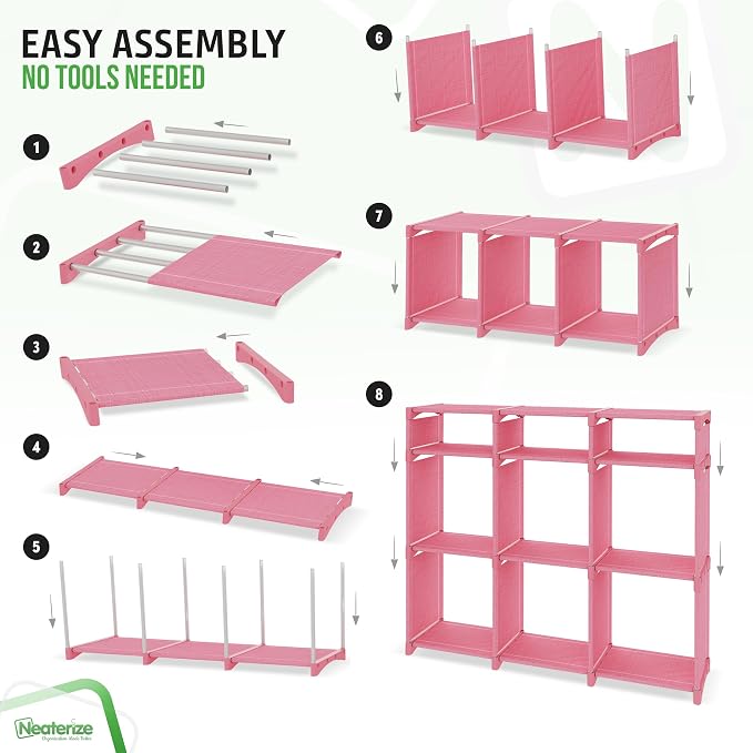 Cube Storage Organizer with 9 Storage Bins Included – Storage Cubes for Home Organization, Toy Storage, Office Storage, Living Room Storage, and General Storage Solution (Pink)
