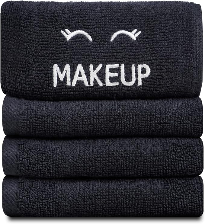 White Classic Bleach Safe Black Makeup Washcloths for Face Cleansing, 6 Pack - Super Soft Luxury Cotton Black Makeup Towels, Highly Absorbent and Quick Dry, All Makeup Remover Cloth | 13 x 13