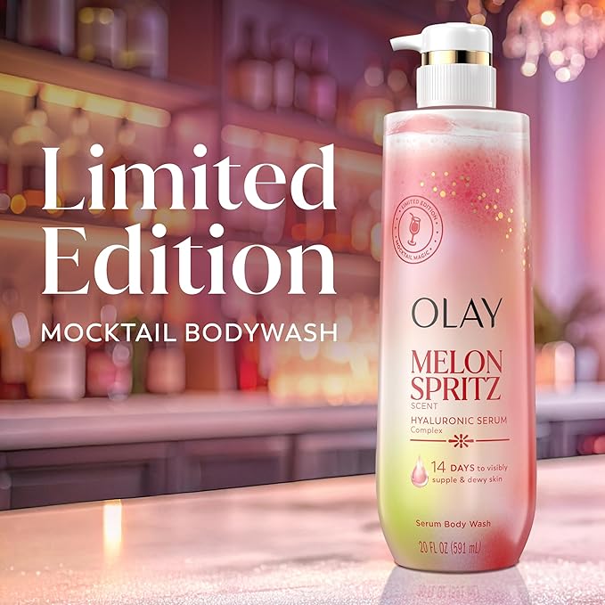 Olay Body Wash for Women, Intensely Hydrating, Pro-Hyaluronic Acid Serum Complex, Renews Moisture, Vitamin B3 Lameller Technology, For All Skin Types, Melon Spritz Scent, 20 fl oz