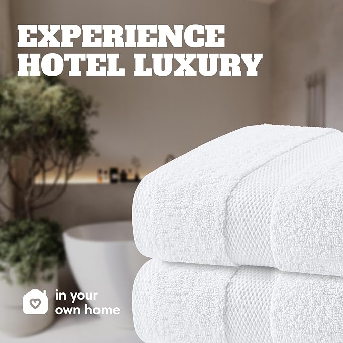 White Bath Towels 24x50 Inch, 6 Pack - Extra Absorbent Cotton Towel Set for Bathroom