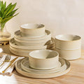 TheTerra Ceramic Dinnerware Sets for 4, 12 Pieces Porcelain Lightweight Speckled Plates and Bowls Sets, Scratch Resistant Dish Set, Oven & Microwave & Dishwasher Safe, Cappuccino