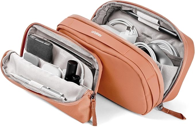 orbitkey 2-in-1 Tech Accessory Pouch with Detachable Slim Sleeve – Travel Electronics Organizer for Cables, Chargers, Earbuds, Power Bank – Compact Gadget Bag & Portable Tech Storage Case (Rose)