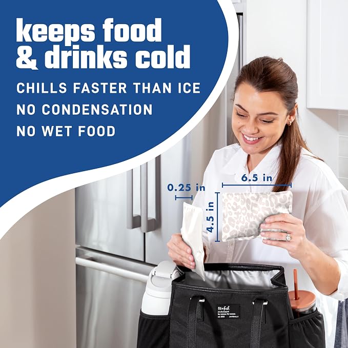 Fit & Fresh Cool Coolers 2 Pack Soft Ice for Lunch Bags, Flexible Stretch Nylon, Durable, Reusable Lunch Box Ice Packs, Soft Ice, Reusable Freezer Packs, Lunch Ice, Easy to Clean, Ivory Feline