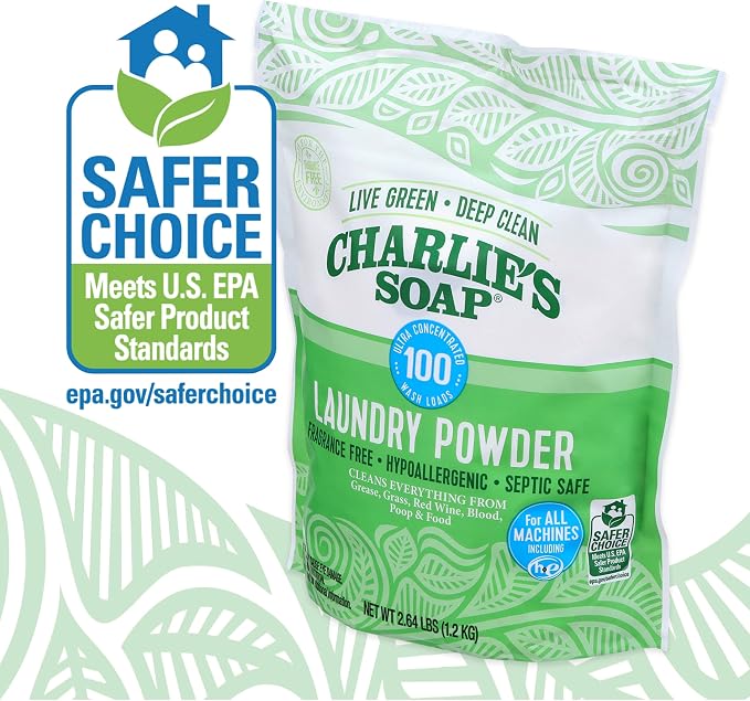 Charlie’s Soap Laundry Powder (100 Loads, 4 Pack) Deep Cleaning Washing Powder Detergent – Eco-Friendly, Safe, and Effective
