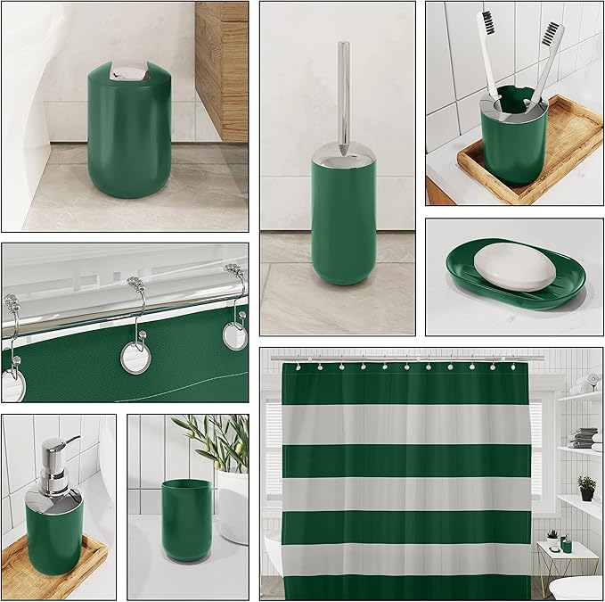 Clara Clark Bathroom Accessories Set - Bathroom Set with Adhesive Corner Shower Caddy Hanging, 25PC Bathroom Accessory Set, Green Shower Curtain Set, Toilet Brush, Trash Can & Soap Dispenser
