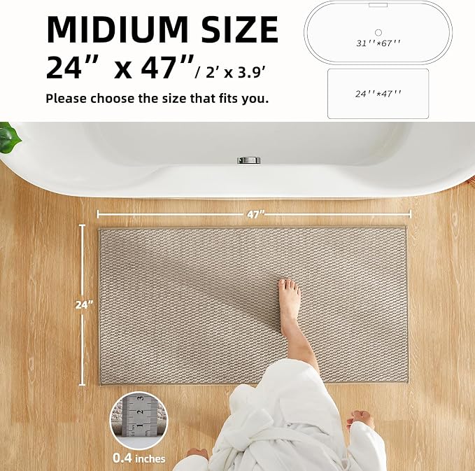 TYUU Bathroom Rugs Non Slip Washable, Super Absorbent Thin Bath Mat Quick Dry Low Pile Bathroom Rug, Beige 24"x47"